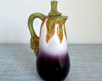 Trifles Italian Ceramic Eggplant Shaped Mini Pitcher with Lid, Small