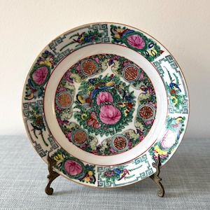 Vintage Rose Medallion hand-painted shallow soup bowl/plate, Famille Rose, Plate Wall, Decorative, Grandmillenial