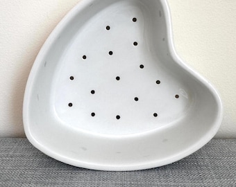 Vintage Large APILCO French heart shaped porcelain cheese strainer, Made in France, Valentines day
