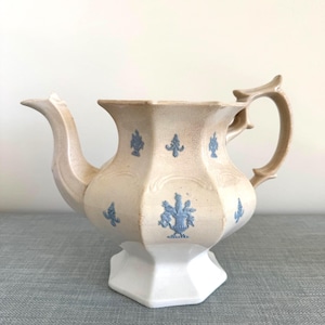 Antique Chelsea Blue Grape pattern coffee tea pot by Adderley, Made in England, Ironstone, Stained, NO LID