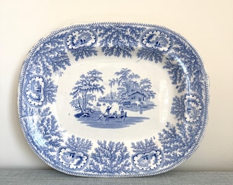 Antique Blue and White Transferware Ironstone Small Platter, Albion Pattern, 1800s, Stepney Pottery Co