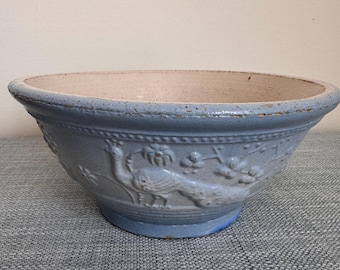 Very RARE Antique Small Blue and White Peacock McCoy bowl, Kitchen decor, Primitive