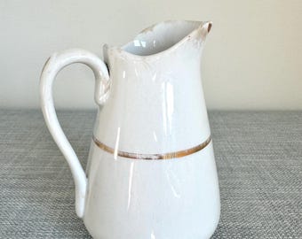 Antique Small White Creamer with Gold Stripe, Unmarked, Staining