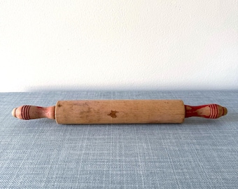 Vintage red-handled chippy rolling pin, kitchen accessories, Country home decor