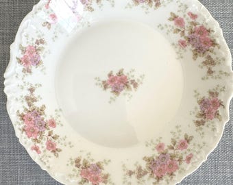 Antique Bawo & Dotter Elite Limoges Shallow Bowl, Made in France, Scalloped edge, Pink and Lavender floral pattern