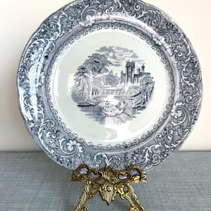 Antique Wedgewood ironstone gray/black and white transferware plate, Pastoral, Plate Display Wall, 10"