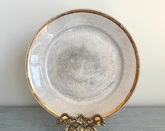 Antique Heavily Crazed and Stained Ironstone Plate, Stamped