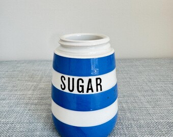 Vintage small Cornish ware sugar container, Missing lid, 4.25"h, Kitchen Decor, Made in England