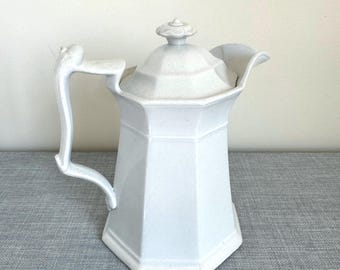 Antique James Edwards Ironstone Tea Coffee Pot with Lid, Burslem, Staffordshire, England