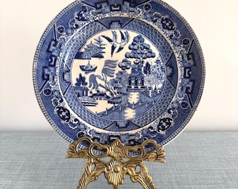 Antique Buffalo Pottery Blue Willow Heavily Stained Bread/Side Plate, Collectible, Display item, Semi-virtuous
