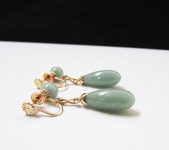 Vintage Estate Mid Century 14K Gold Celadon Earth… - image 4