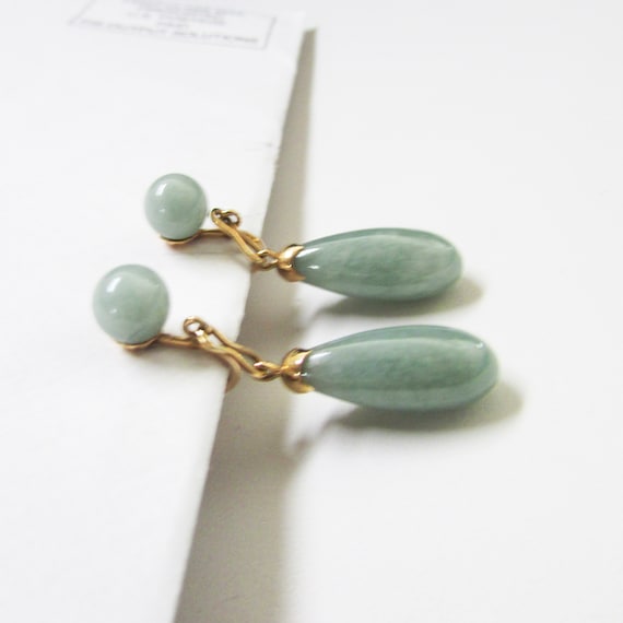 Vintage Estate Mid Century 14K Gold Celadon Earth… - image 2