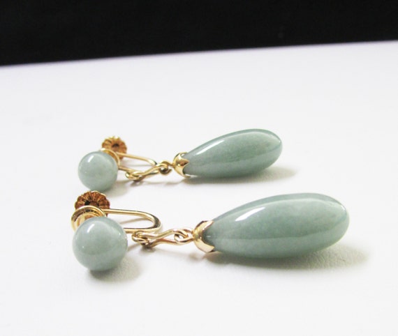 Vintage Estate Mid Century 14K Gold Celadon Earth… - image 1