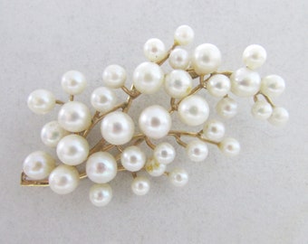 Vintage Estate Ming's of Honolulu Mid Century 14K 34 High Luster Pearl  Brooch