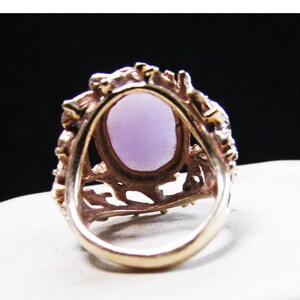 Vintage Estate Mid Century Organic 14K Gold Lavender Jade Cabochon Ring image 4