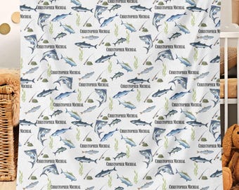 Personalized Fish Blanket , Custom Name Throw Blanket, Fish Lover Gift, Fish Nursery decor