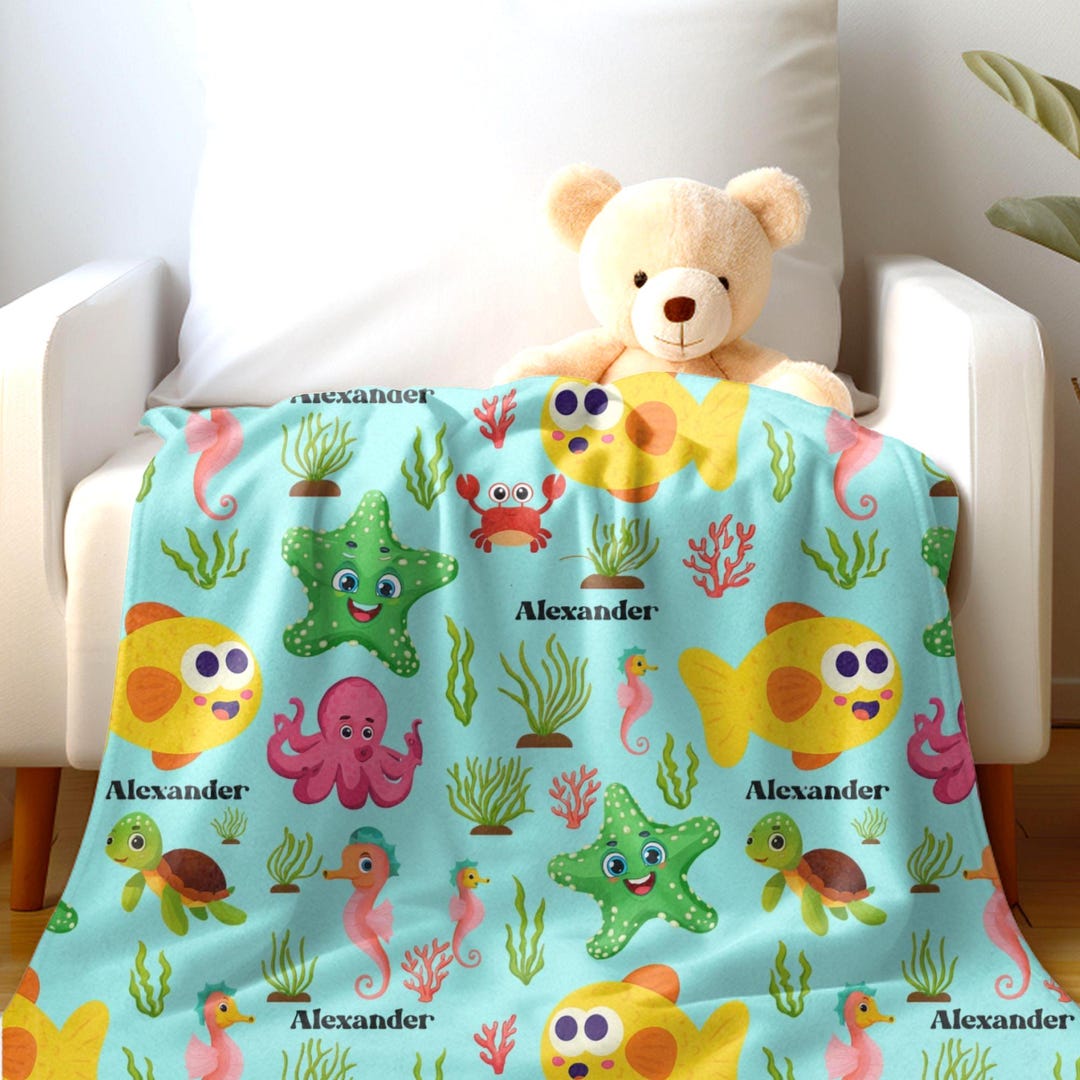 Personalized Ocean Animals Blanket |custom Name Baby Blanket for ...