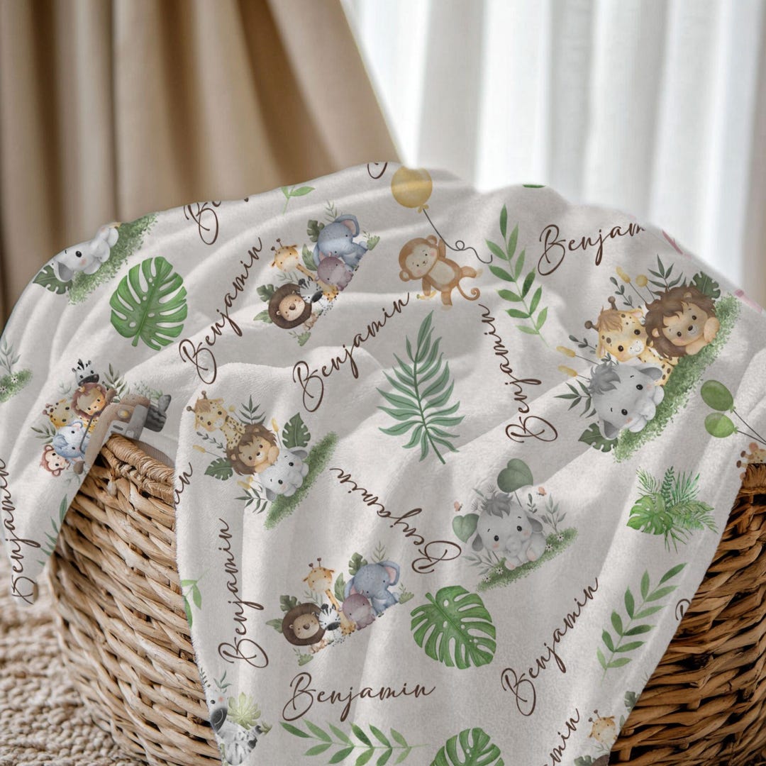 Personalized Safari Baby Blanket: Jungle Animal Nursery Decor - Etsy