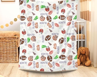 Personalized Baby Football Blanket, Custom Name Throw Blanket, Sports Nursery Decor, Baby Boy Gift