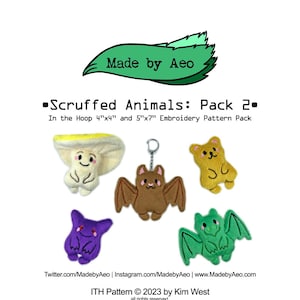 ITH DIGITAL PATTERN - Scruffed Animals: Pack 2 - Plushie Keychains - In The Hoop Machine Embroidery Pattern Bundle for 4x4 and 5x7 hoops