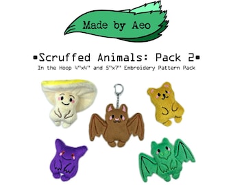 ITH DIGITAL PATTERN - Scruffed Animals: Pack 2 - Plushie Keychains - In The Hoop Machine Embroidery Pattern Bundle for 4x4 and 5x7 hoops