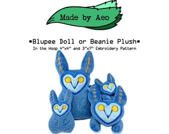 ITH DIGITAL PATTERN - Blupee Doll or Beanie Plush - In The Hoop Machine Embroidery Pattern for 4x4 and 5x7 hoops