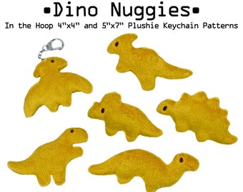 ITH DIGITAL PATTERN - Dino Nuggies plushie keychain bundle! - In The Hoop Machine Embroidery Patterns for 4x4 hoop - by Made by Aeo!
