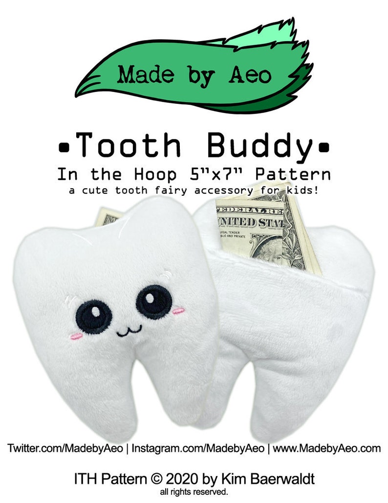 ITH DIGITAL PATTERN Tooth Buddy plushie In The Hoop Machine Embroidery Pattern for 5x7 hoops image 2
