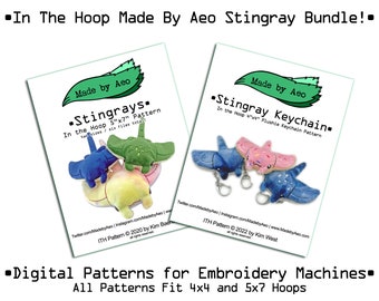 ITH DIGITAL PATTERNS - Stingray Plushies and Stingray keychain bundle! In The Hoop Machine Embroidery Patterns for 4x4 & 5x7 hoops