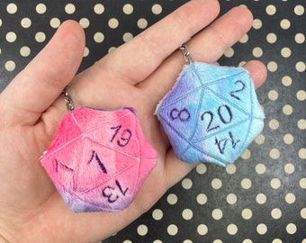 D20 Plush Keychain! Tie-dye pink, purple and blue - Ready-to-ship listing - Pattern by Plushiluv!