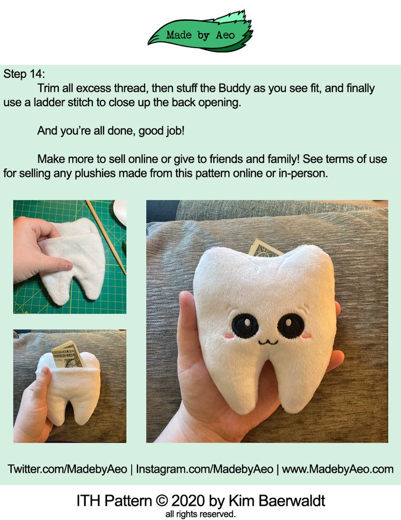 ITH DIGITAL PATTERN Tooth Buddy plushie In The Hoop Machine Embroidery Pattern for 5x7 hoops image 4