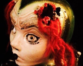 Horny Dame Diantre...ooak handmade Diabla ceramic music box reliquary of kiln fired stoneware clay, art pottery sculpture