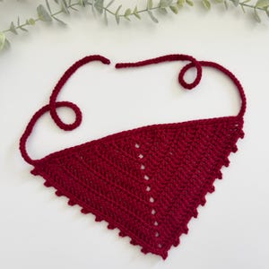 Picot Cherry Red Cotton Crochet Bandana, Headscarf, Hair Accessory