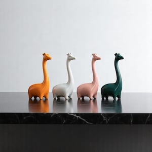 ミニサイズのキリンとゾウの陶器製置物 - モダンでミニマルな動物彫刻 - ご自宅やオフィスの装飾に最適なかわいいデスクオーナメント
