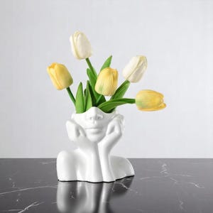 White Vinyl Face Vase – Modern Nordic Boho Minimalist Decorative Flower Vase for Living Room, Office & Shelf Decor