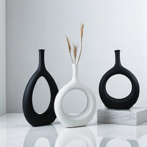 Ceramic Nordic Hollow Vase – Minimalist Home Decor, Modern Abstract Sculpture for Living Room, Office or Entryway