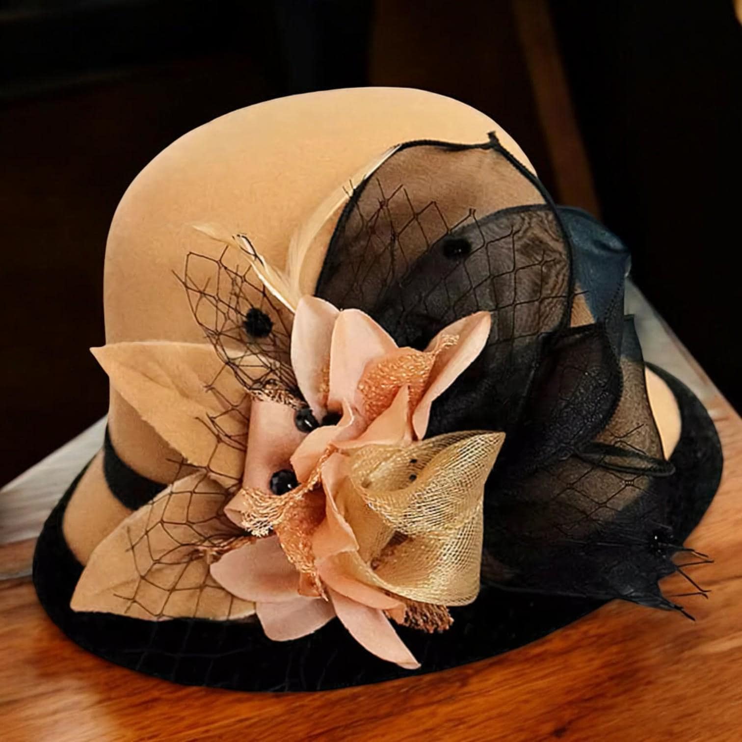 Elegant Cloche Hat: Formal Wedding Bowler With Floral Detail  display picture 2