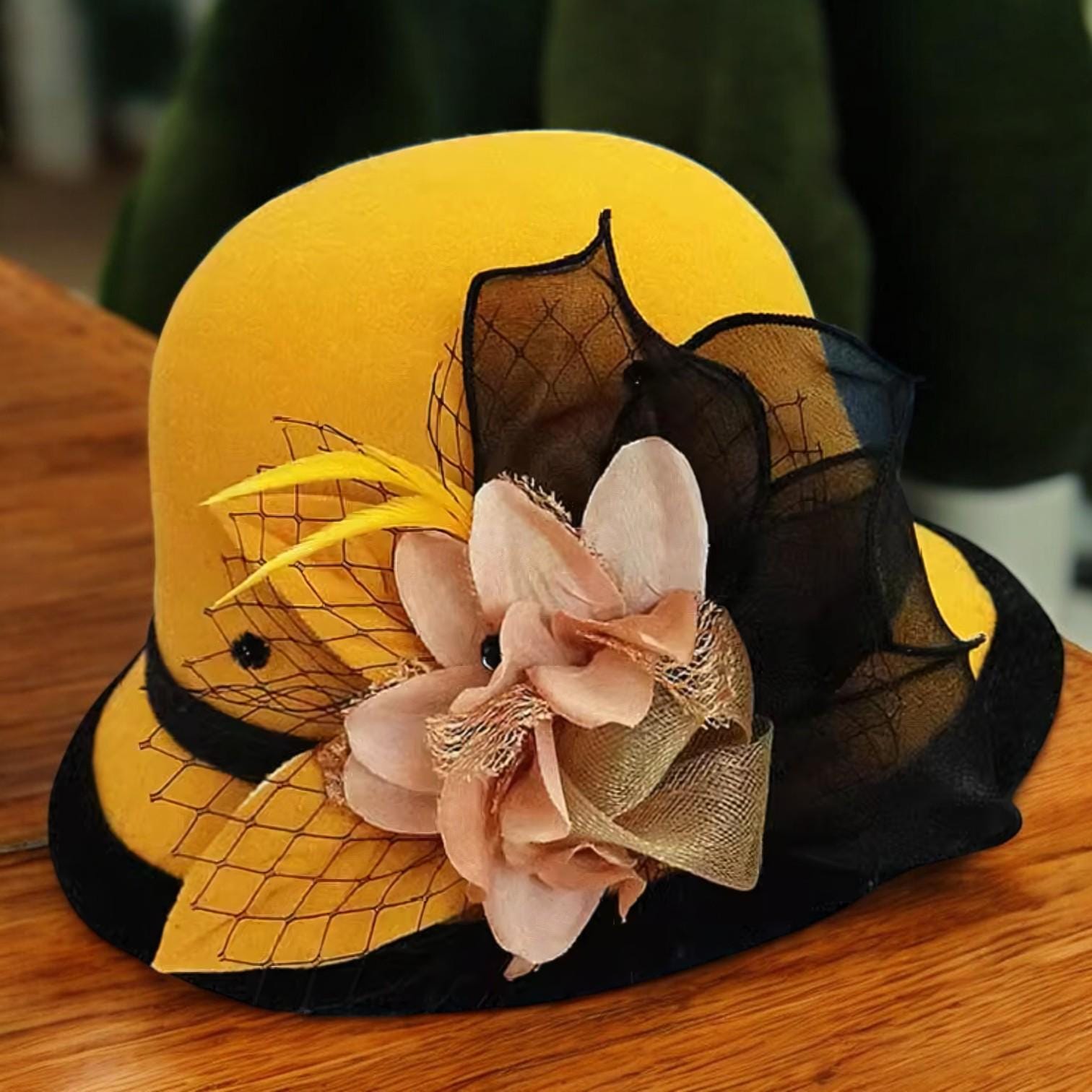 ?Glamourous Bridal Cambric Bowler/Cloche Hat  Elegant Cloche Hat: Formal Wedding Bowler With Floral Detail  main image 4