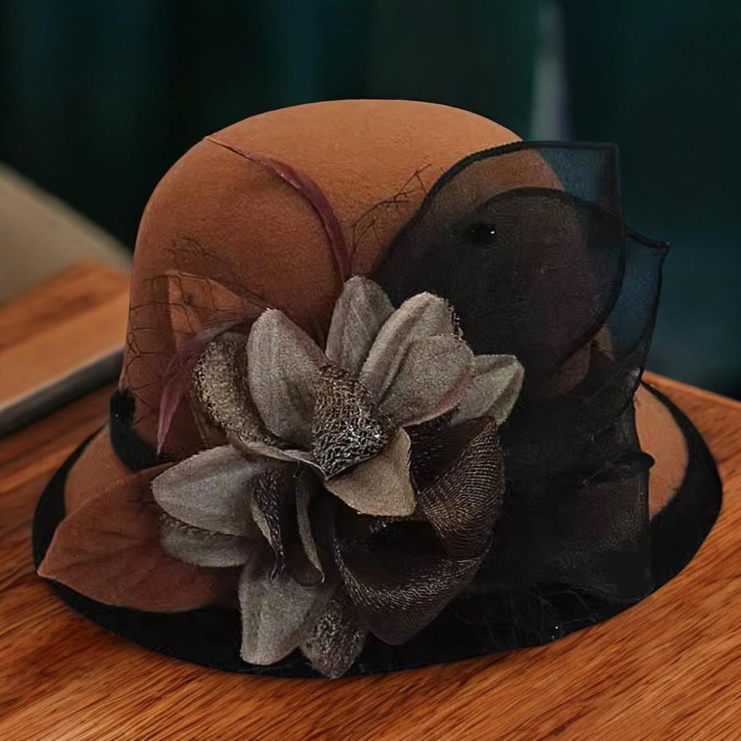 ?Glamourous Bridal Cambric Bowler/Cloche Hat  Elegant Cloche Hat: Formal Wedding Bowler With Floral Detail  main image 2