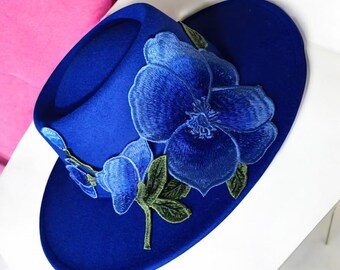 Blue Cowboy Hat: Embroidered Rose Western Cosplay Hat - Etsy display picture 2