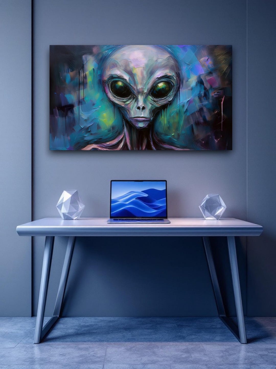 Alien Portrait Painting Print | Textured Sci Fi Art Canvas | Mysterious ...