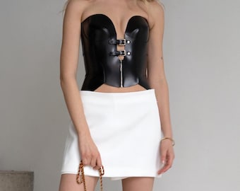 Handmade Black Leather Corset Top: Waist Harness Belt