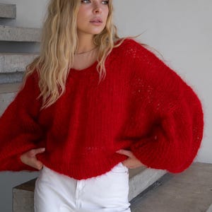 Mohair Sweater Women, Red Mohair Sweater, Wool Sweater Women, Hand knitted Sweater, Knitted Bridal Wrap Wedding, Kidmohair Sweater