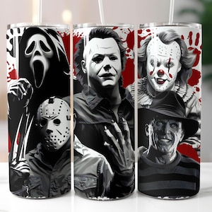 Horror Movie Characters 20 oz Skinny tumbler wrap, Killer friends movie 20 oz Tumbler sublimation design, Scary horror halloween tumbler png