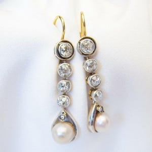 Pearl Teardrop Earring, Bezel Set Round CZ Stone Lever Back Earring, Dangle Drop Vintage Style Earring, Anniversary Gift, Wedding Earring