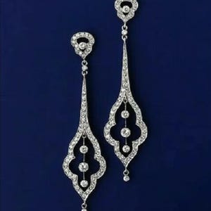Round Moissanite Diamond Art Deco Dangle Earring, Push Back Drop Dangle Earring, Women&#39;s Party Wear Earring, Vintage Style Edwardian Earring