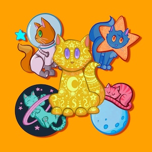 Stickers | Celestial Cat Series | Holographic Stickers | Intricate Moon Design Cat Sticker |
