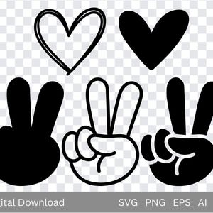Peace Hand Svg, Peace Sign Svg, Peace Fingers Svg, Two Hand Sign Svg. Cut File Cricut, Png dxf, Vector, Vinyl, Sticker,  Shirt design, Decal