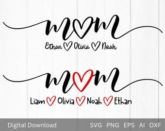 Mom SVG, Mother’s Day PNG, Mom split name frame svg, Mom with kids names svg, Mother’s day gift, Mom monogram cricut, Silhouette cut file