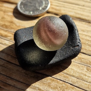PURPLE SEA MARBLE | Rare Mauve Sea Marble | Dark Purple Sea Glass Plinth | Collector&#39;s Item (12843)